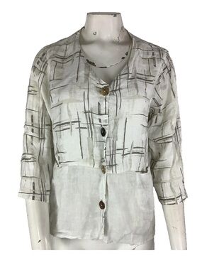Click Sz L 100% Linen Lightweight Buttoned Travel Beach Tunic Top Cream Tan